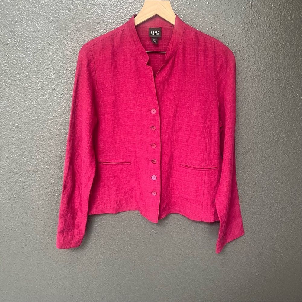 Eileen Fisher Raspberry Linen Blend Button Front … - image 1